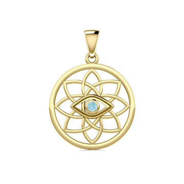 Flower of Life Eye Solid Gold Pendant with Gem GPD5734 - Jewelry